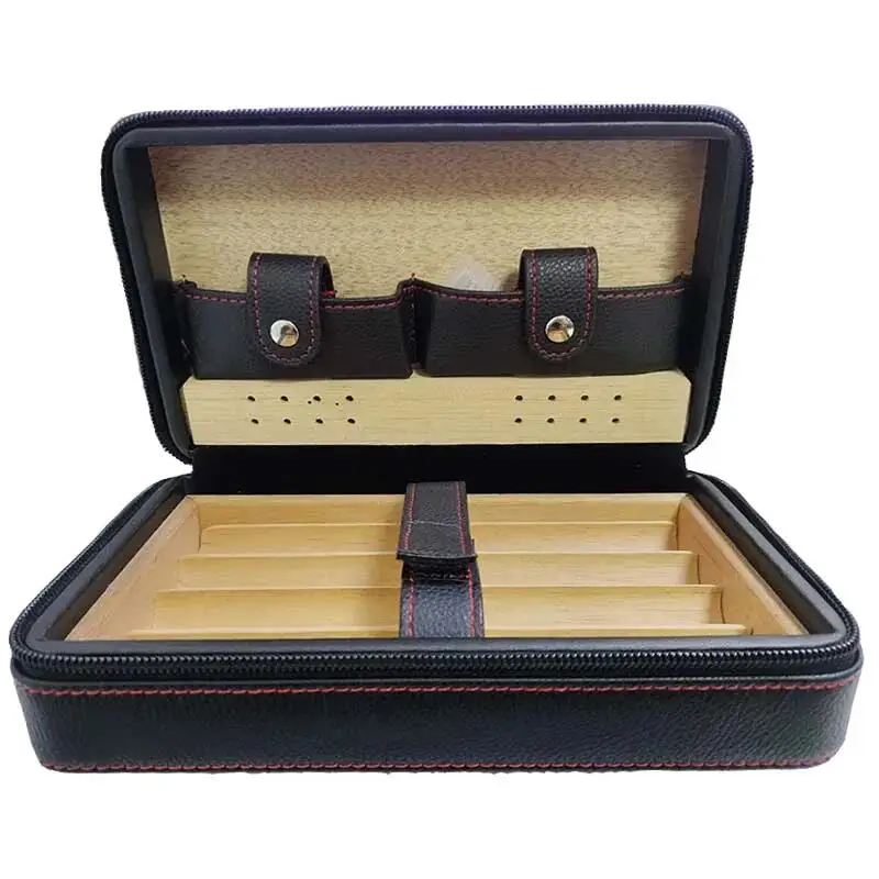 

Cigar Case Travel Leather Cigar Box Storage of 4 Cedar Wood Cigar Humidor Kit Portable Cedarwood Humidifying Holder Accessories