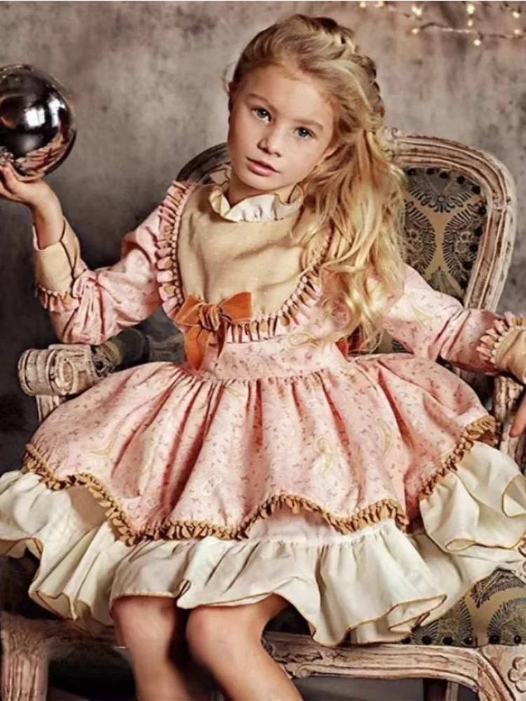 knit princess dresses Pink Dress for Girls 4-6Y Fur Trimmed
