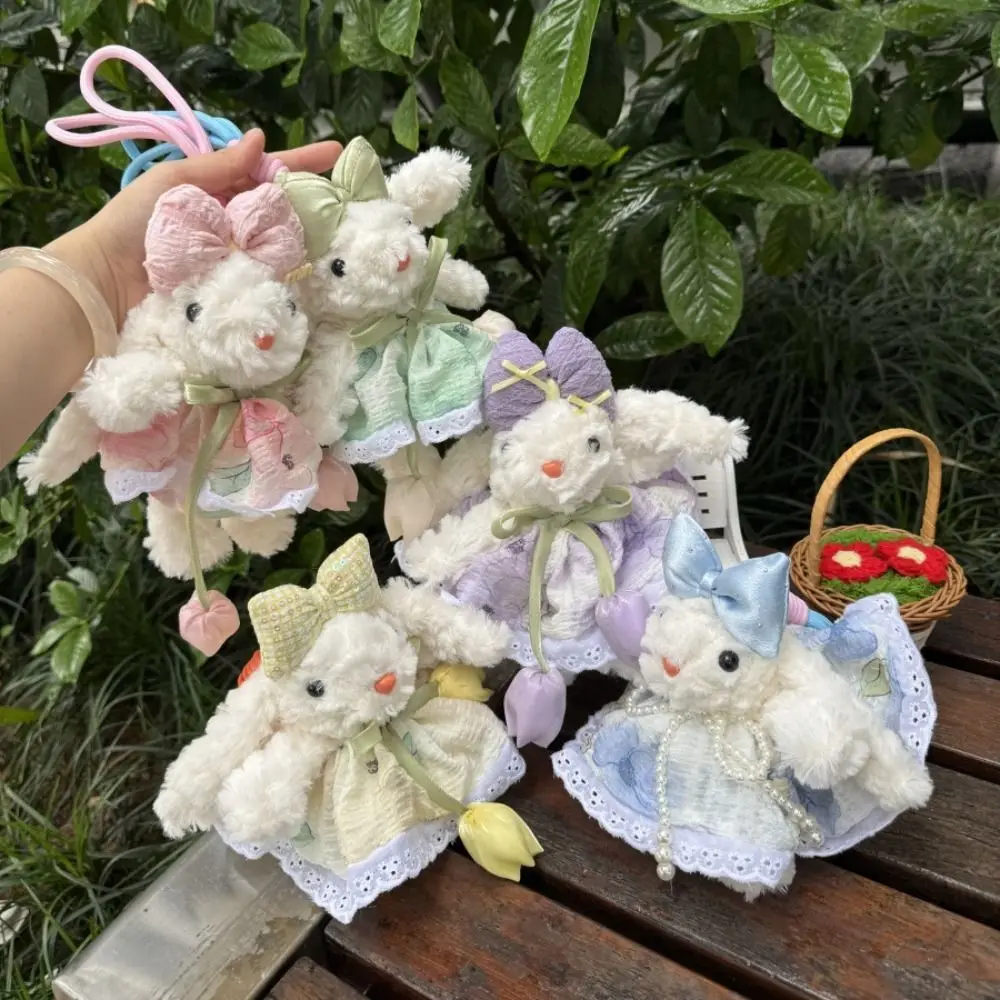 Bow Knot Bow Plush Rabbit Keychain Stuffed Cartoon Rabbit Doll Keyring Kawaii Soft Drooping Ear Rabbit Pendant Girl's Toy