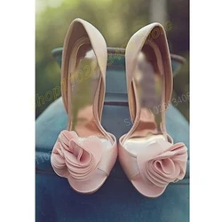 Pink Flower Peep Toe Shallow Pumps Elegant Stiletto High Heel Leather Sexy Comfort Women Shoes 2024 Summer Zapatos Para Mujere