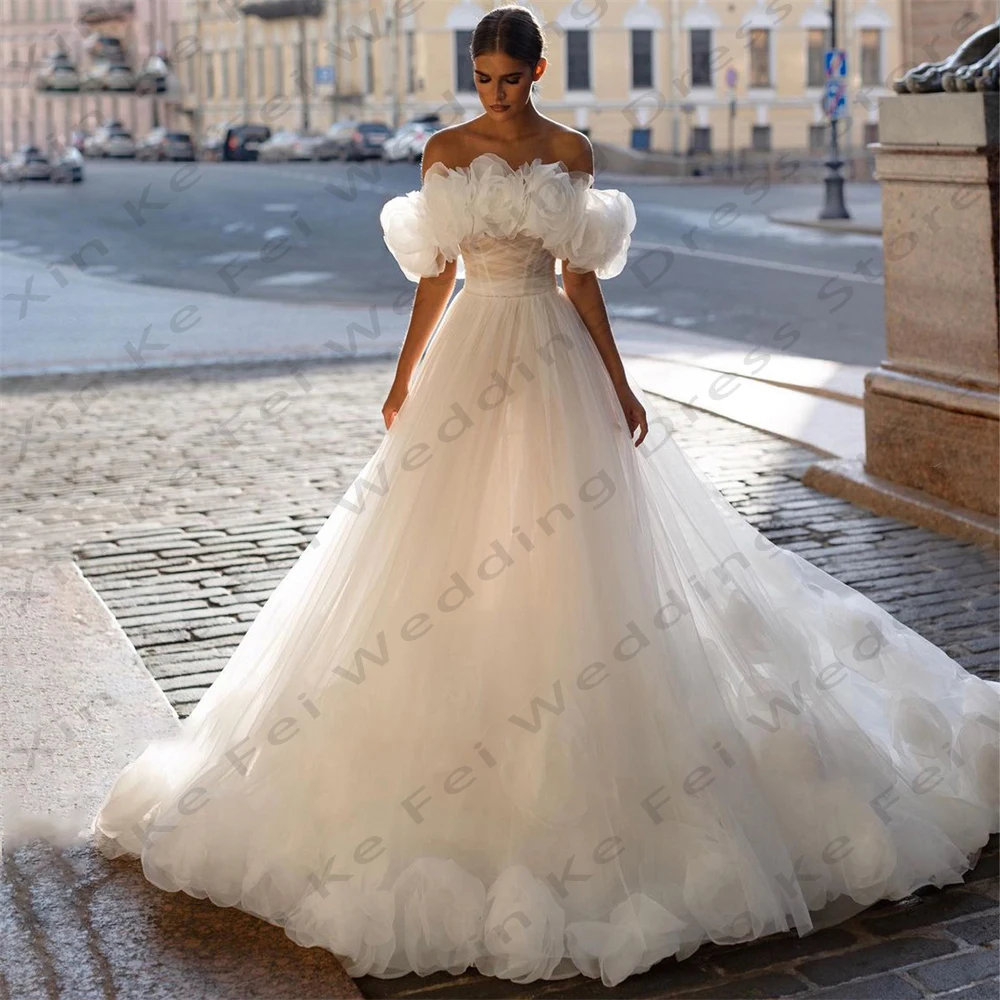 Gorgeous Women's Bridal Gowns 3D Decal Tulle Sexy Off Shoulder Princess Wedding Dresses vestidos para mujer Customized فساتين سه