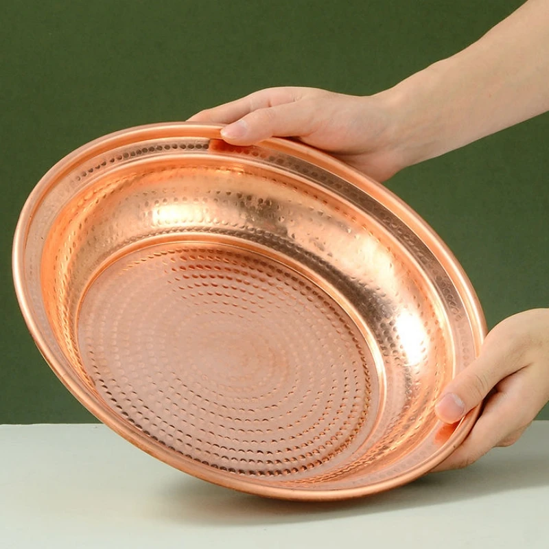 Pure Copper Hammer Tribute Plate, Buddhist Fruit Saucer, Brass, Auspicious Luster, Tibetan Plate, Home's Gift, 25cm, 1Pcs