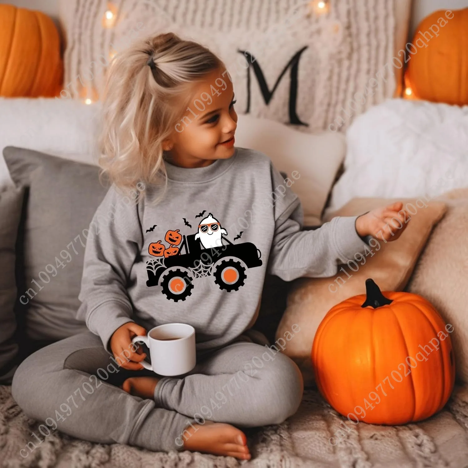 Детский свитшот на Хэллоуин для мальчиков и девочек, рубашка с рисунком тыквы и динозавра, одежда с длинными рукавами для малышей, топы
