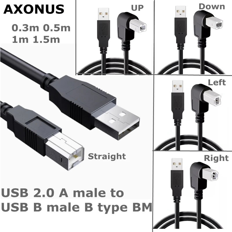 USB 2.0 A male to USB B male B type BM up and down left and right corner printer scanner 90 degree cable BM angle cable 0.3-1.5m