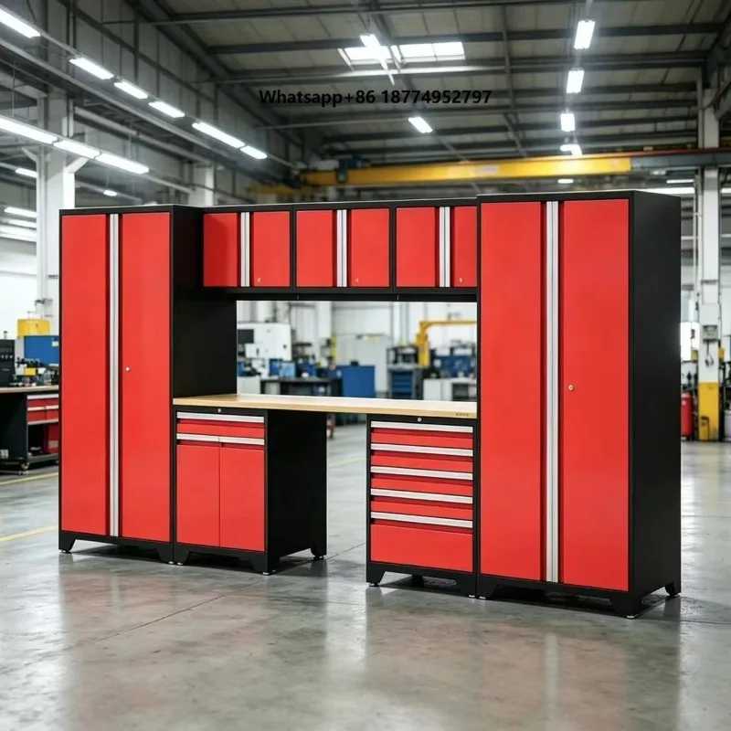 CYD Steel Heavy Duty Garage Storage System Red 5 Modular Tool Cabinet Workshop Metal WorkBench Tool Work Bench Workstation
