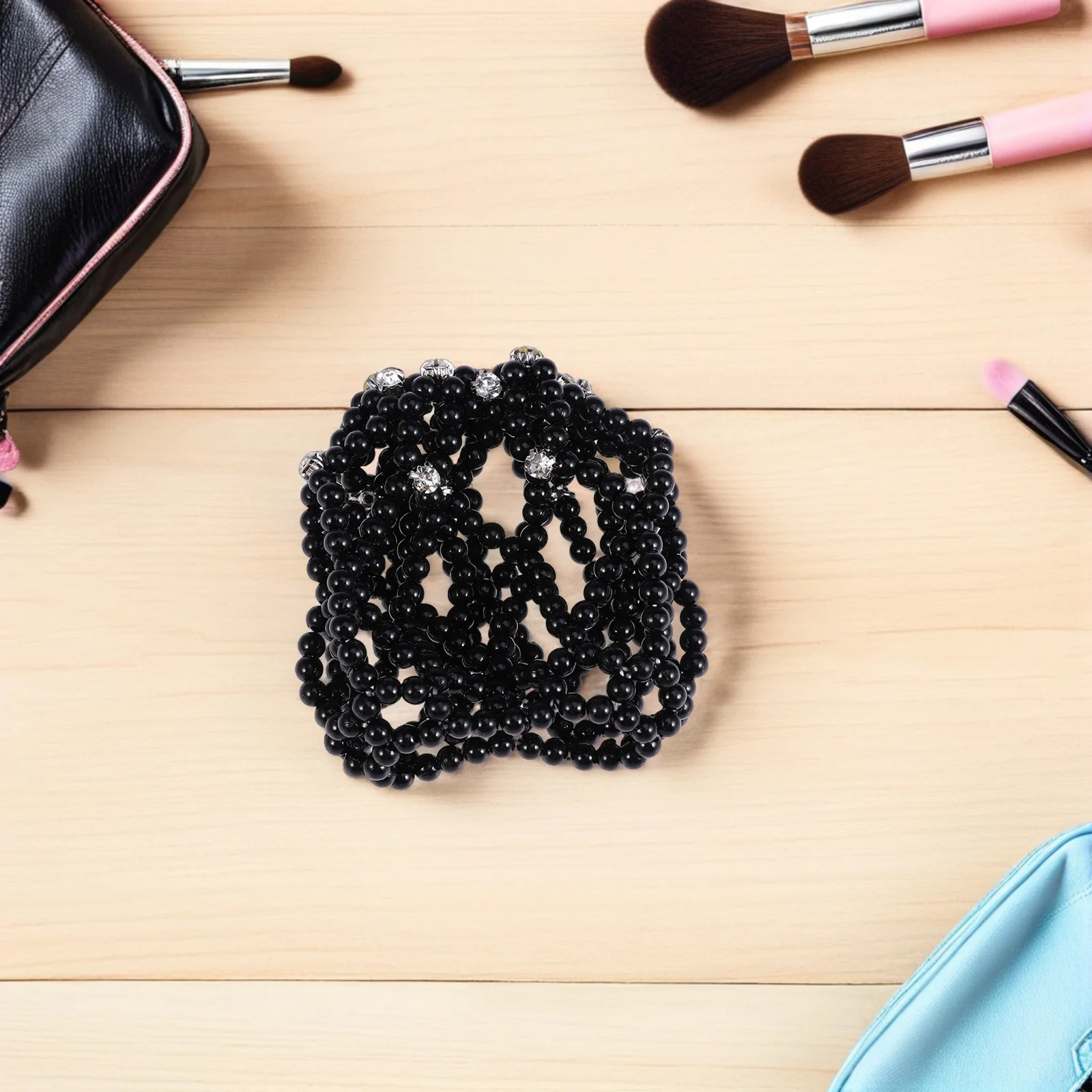 قطعتان من غطاء كعكة شعر الباليه المصنوع يدويًا من الكروشيه مع حجر الراين اللؤلؤي المطاطي لأداء الرقص للنساء بشكل آمن #6