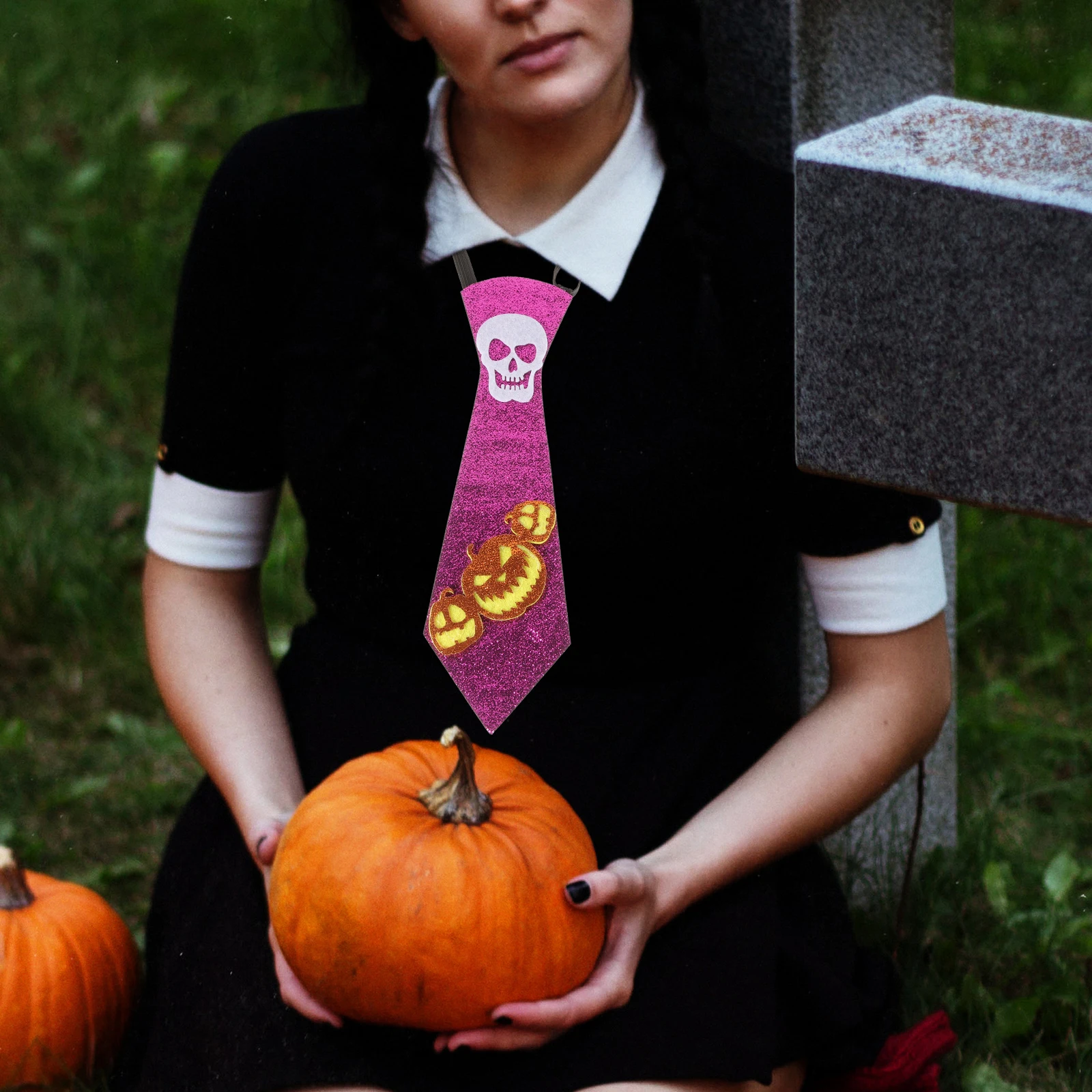 

1pcs Halloween Necktie Pumpkin Skull Design Creepy Scarf Ornament For Party Cosplay Masquerade Decoration