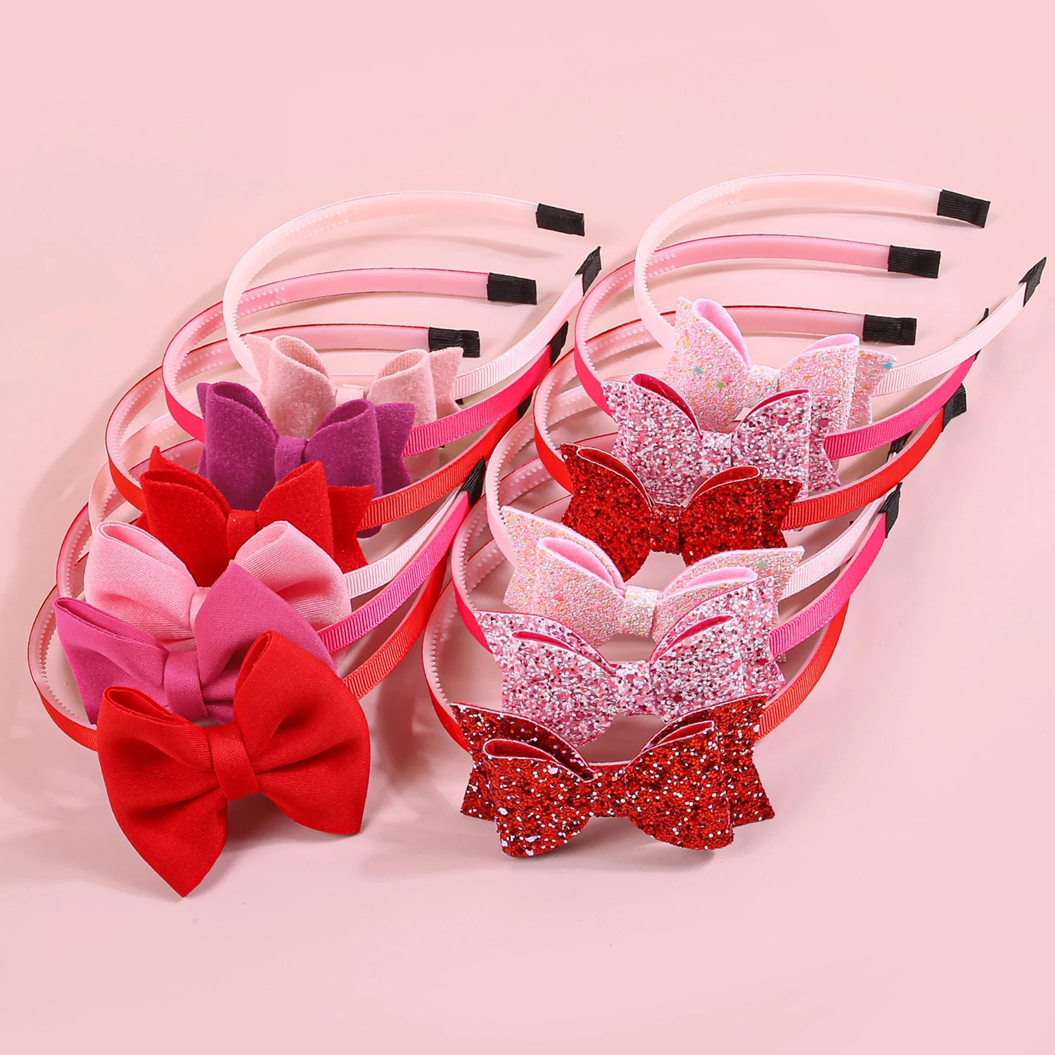 3pcs Valentine's Day Headbands for Girls Pink Red Glitter Hair Bows Hairbands for Kids Valentine's Day Party Hair Accessories