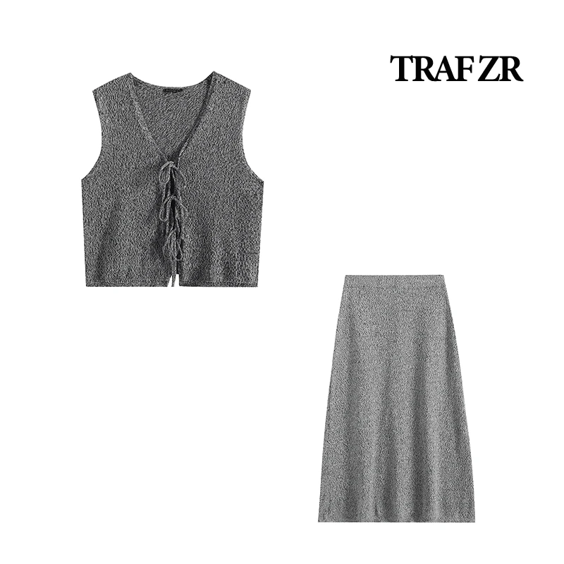 TRAF ZR Sleeveless Set Woman Two Pieces Casual Elegant Solid Minimalist Skirts Sets Y2k Outfit Set Women's Summer Suit Set