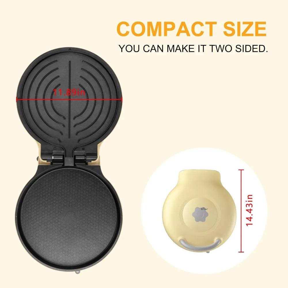 شواية داخلية كهربائية بدون دخان مقاس 11.8 بوصة 1500 وات مع درجة حرارة قابلة للتعديل، صانع كيساديلا مقلاة غير لاصقة للإفطار والغداء والعشاء