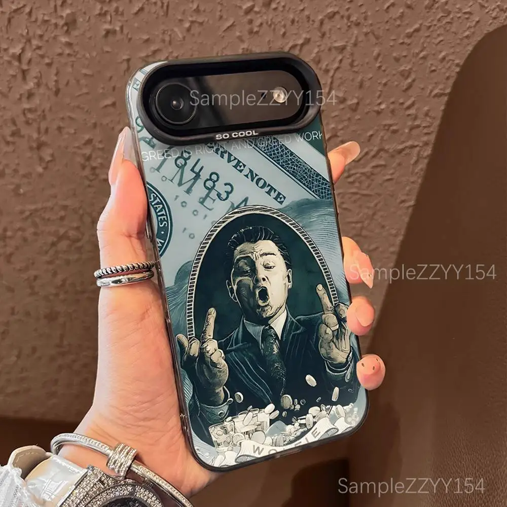 حافظة هاتف W-Wolf Of Wall Street لهاتف iPhone 17,16,15,14,13,12,X,8,Pro,Max,Plus,E,SE4,Air,Mini Black IMD Matte