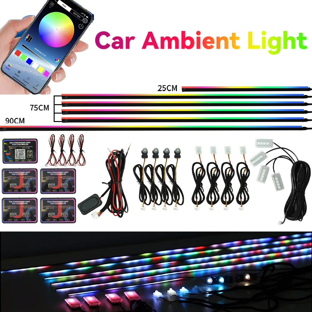

Neon Car Ambient Lights Interior Acrylic Guide LED Strip Light For BMW Tesla Honda RGB Symphony Atmosphere Lamp by APP Control