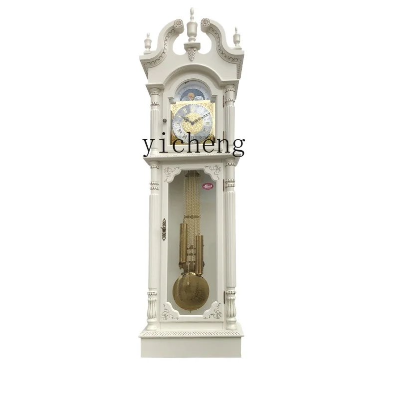 

Tqh Mechanical Floor Clock Living Room Villa Retro Clock American White Vertical Pendulum Clock Classical