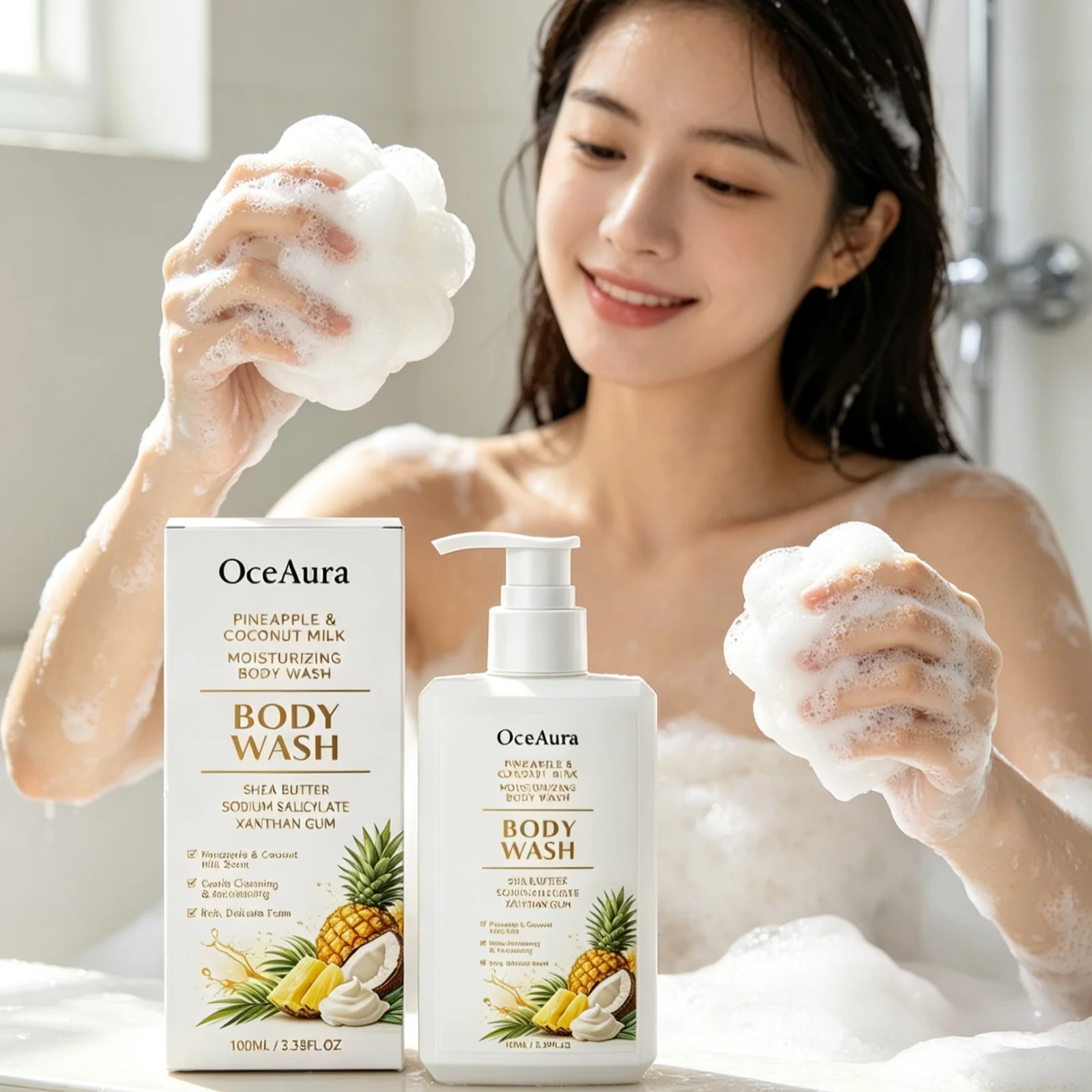 OceAura Coconut Milk Body Wash Deep Cleansing Smoothing Skin Repair Skin Barrier Soften Cuticle Wash Away Dirt Gentle Shower Gel
