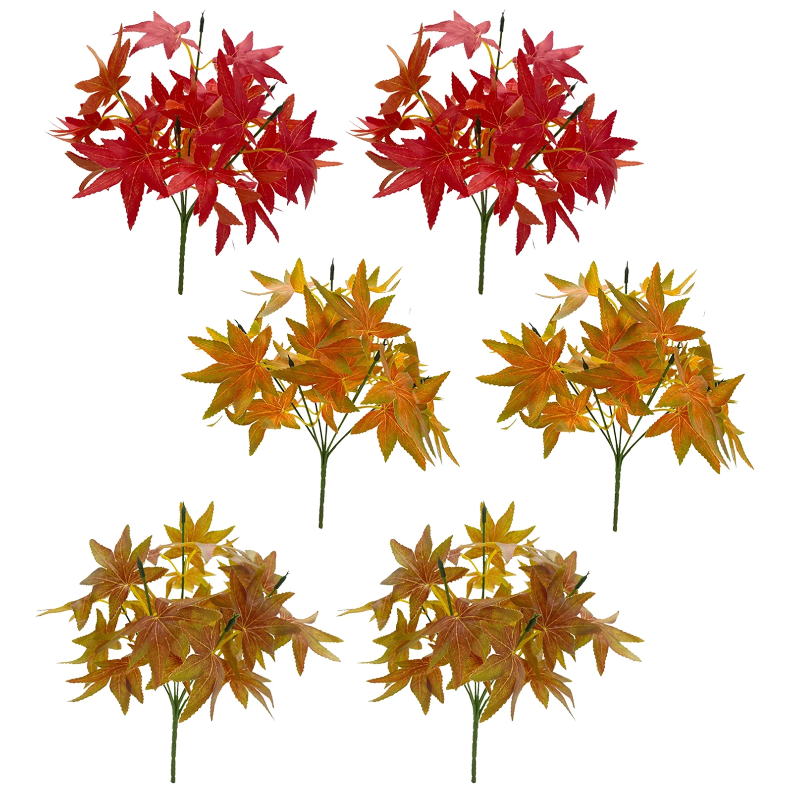 7-Fork Rubber Artificial Maple Leaf Small Handle Bundle 6pcs Simulated Maple Leaves Halloween Harvest Festival Table Decoration