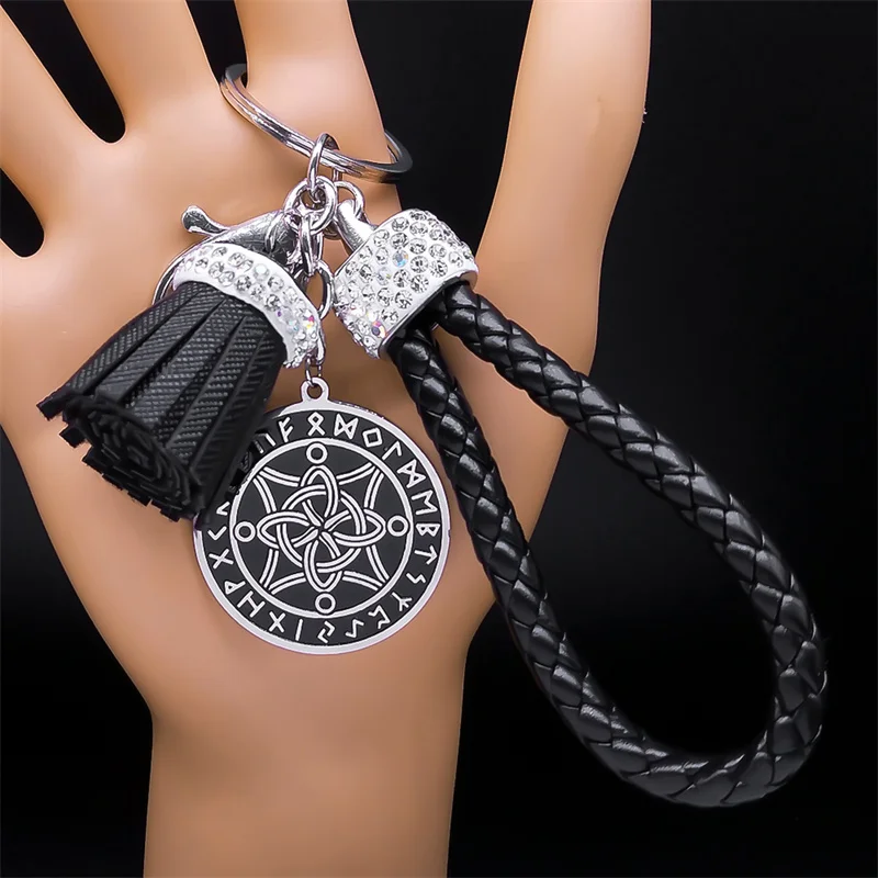 Fotografia 5: Viking bruxa nó porta-chaves do carro titular de aço inoxidável nodic rune proteger chaveiro saco pingente acessórios presente wicca jóias
