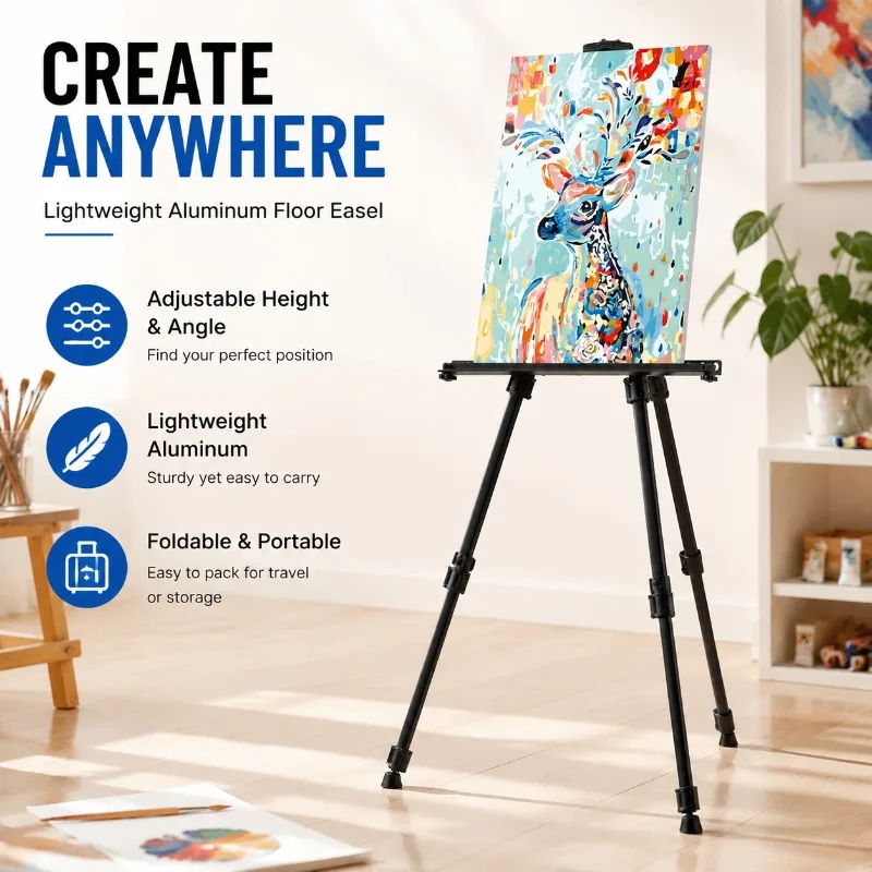 Portable Foldable Metal Tripod Easel Retractable Iron Drawing Stand Outdoor Sketch Display Holder Adjustable Height Frame