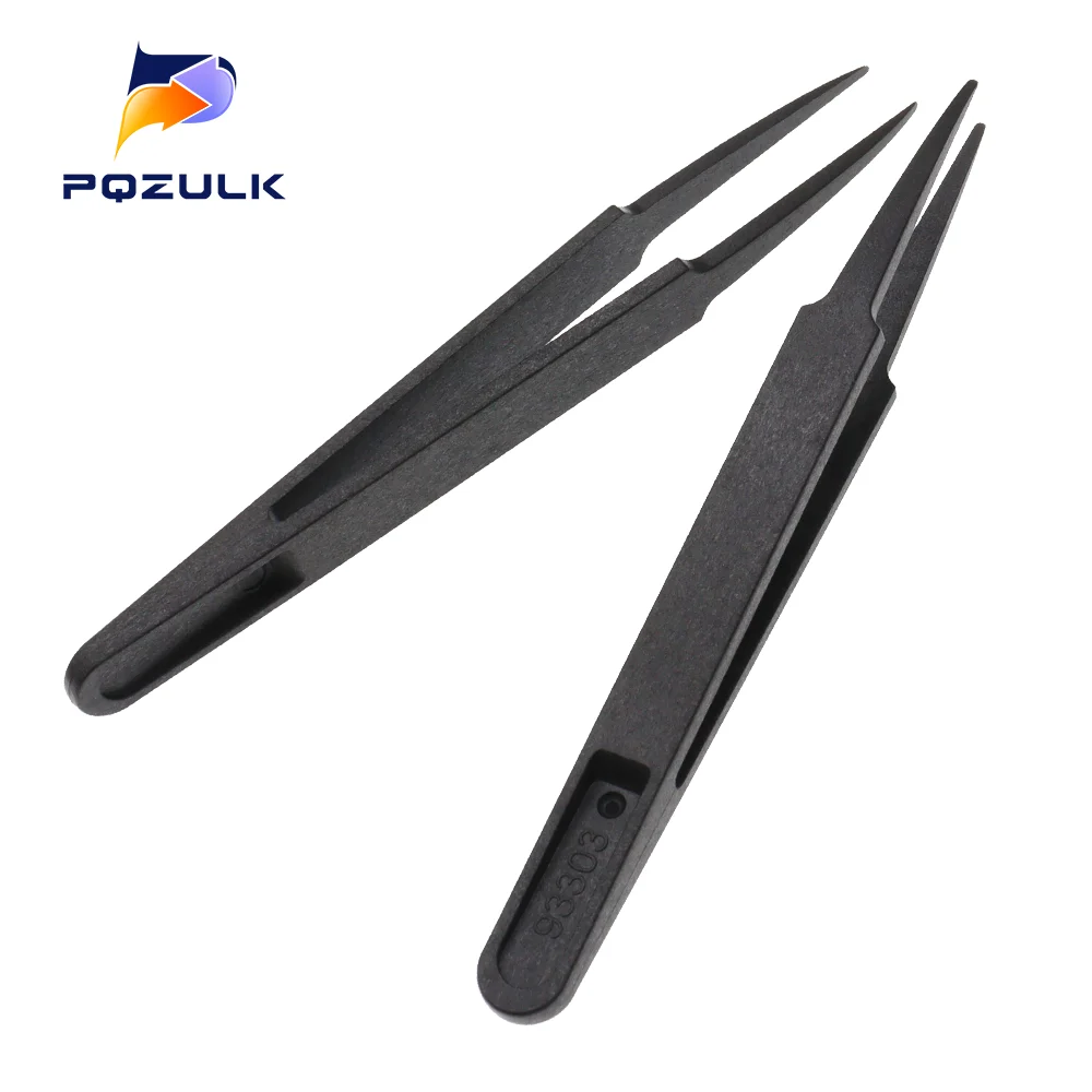 1/5PCS Plastic Tweezers 93303 Anti-Static Conductive Carbon Fiber Pliers Repair Tool Black Plastic Clamping Tool