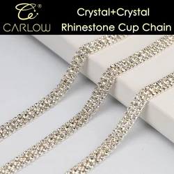 CARLOW AAAAA Crystal Color with Sliver Bottom Rhinestone Cup Chain 3 Rows Glass Sew on Chain for Accessories 001