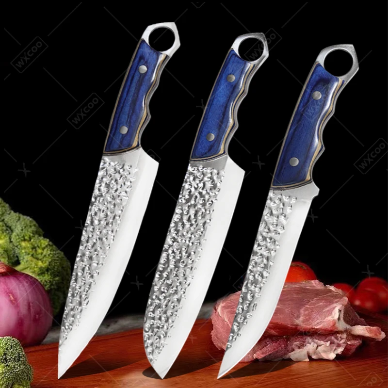 

Professional Chef Knife Sharp Meat Slicing Knife Set Hand-Forged Stainless Steel Kitchen Knives with Wooden Handle Fruit Paring