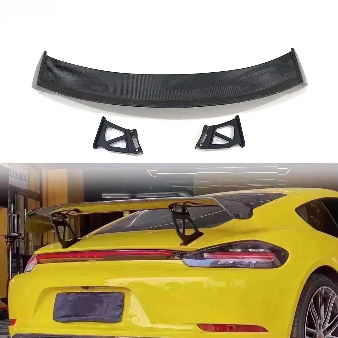 

High Quality Real Carbon Fiber Polished Finish Double Deck Rear Spoiler Wing for 718 Boxster/Cayman