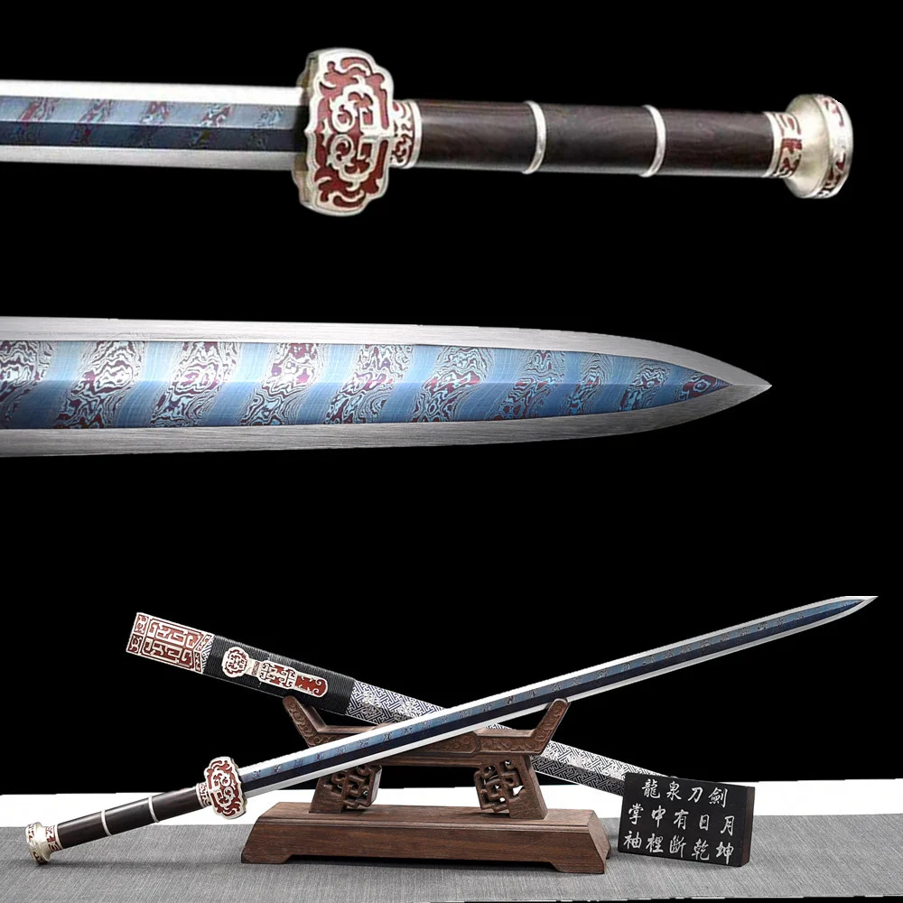 Top Battle Sword Collectibles Folding Twist Damascus Steel Grilled Blue Blade Hand Carved Copper Fitting Full Tang Handmade Gift