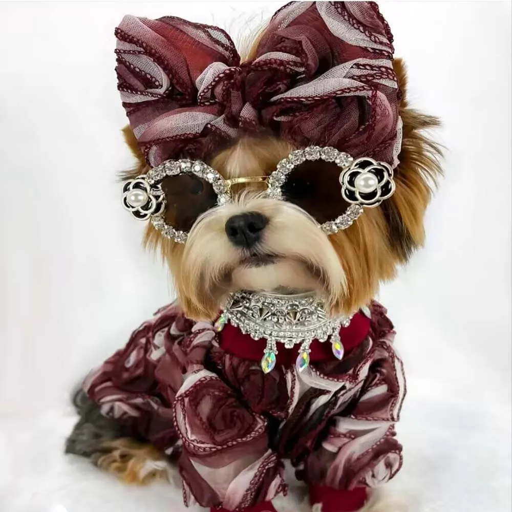 New Arrival Puppy Dog Decoration Diamond Sunglasses Teddy Schnauzer French Bulldog Dog Glasses Pet Supplies Dog Accessories