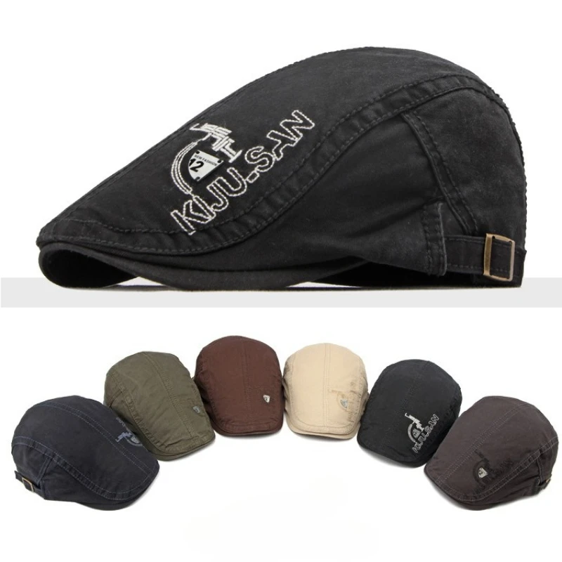 Vintage Washed Cap Letter Embroidery Ivy Newsboy Hat Adjustable Metal Buckle Casual Sun Hat For Driving Outdoor Daily Streetwear