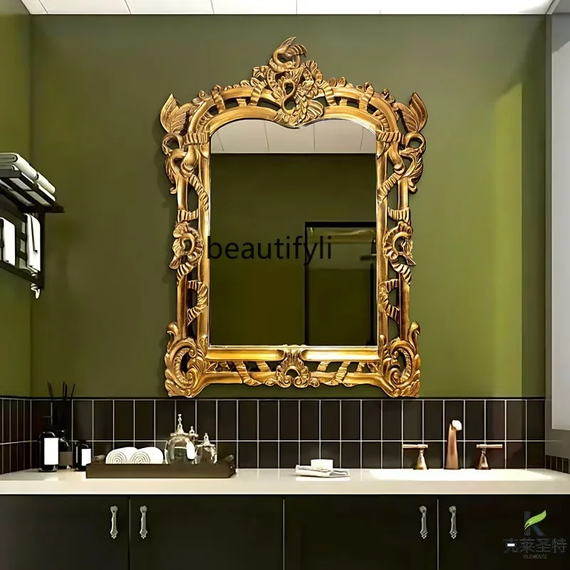 

French luxury carved fireplace decorative mirror high-end bathroom mirror retro bedroom makeup mirror5556
