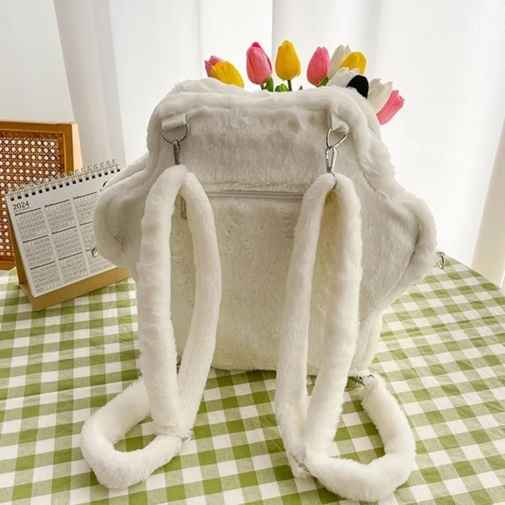 Kawaii White Puppy Cat Paw Backpack Adjustable Straps Shoulder Bag Big Capacity Soft Fluffy For Girls Women