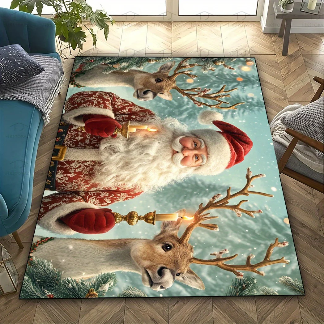 Winter Snowman Rug Living Room Christmas Flower Carpet Candy Cane Floor Mat Holiday Gift Box Bedroom Bedside Seasonal Doormat