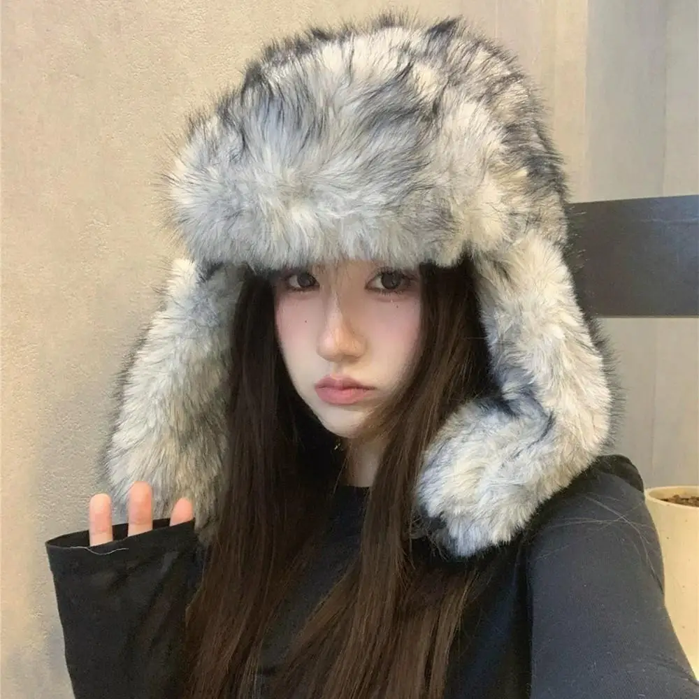 

Luxury Russian Faux Fur Hat Women Ushanka Winter Warm Snow Bomber Cap Plush Furry Earflap Trapper Hats Cold Weather Warm Hat Y2K