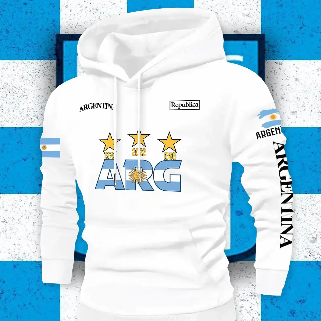 Men's hooded sweatshirt featuring the Argentine flag design a stylish trendy pullover sweatshirt A suitable unisex holiday gift