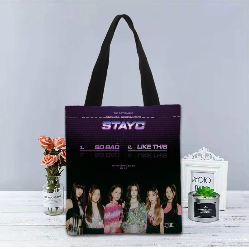 

STAYC Handbag Shopping Bag Reusable Eco Large Unisex Canvas Fabric Shoulder Bags Tote Grocery Cloth Pouch 2.16