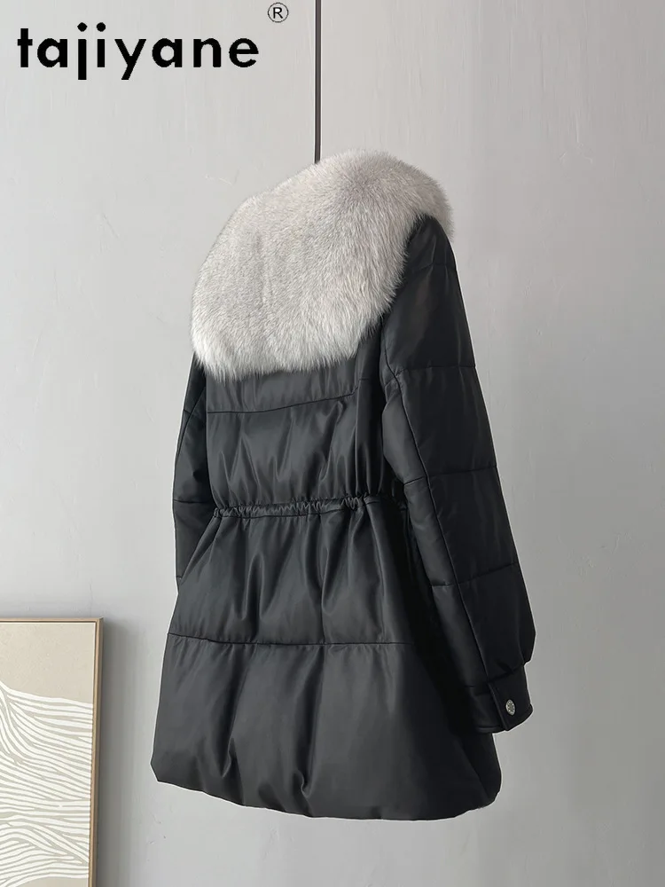 Tajiyane Genuine Sheepskin Leather Down Jackets for Women Winter Mid-length Real Leather Jacket Loose Down Coats Fox Fur Collar