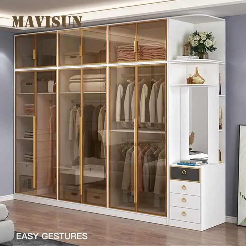 Light Luxury Home Bedroom Solid Wood Nordic Large Wardrobe Side Cabinet Combination Sliding Door Cabinet Simple Modern Furniture