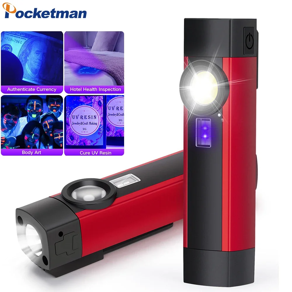 Luz de trabajo recargable, linterna UV, luces de emergencia, antorcha impermeable, linternas de luz negra, 395nm