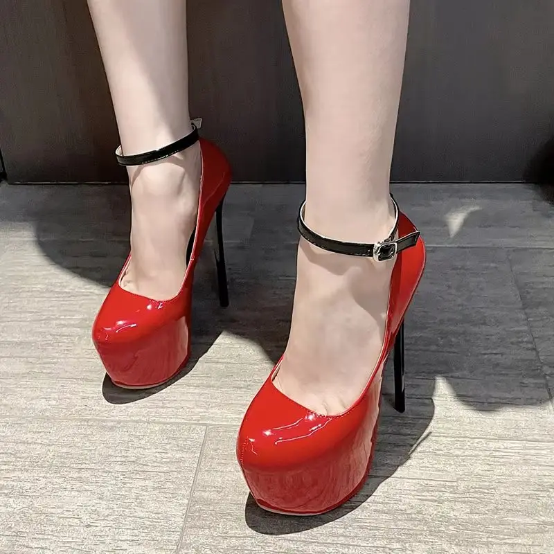

Sexy Pumps Woman Platform Sandals Ankle Buckle Strap 16CM Stiletto High Heels Stripper Nightclub Elegant Ladies Single Shoes