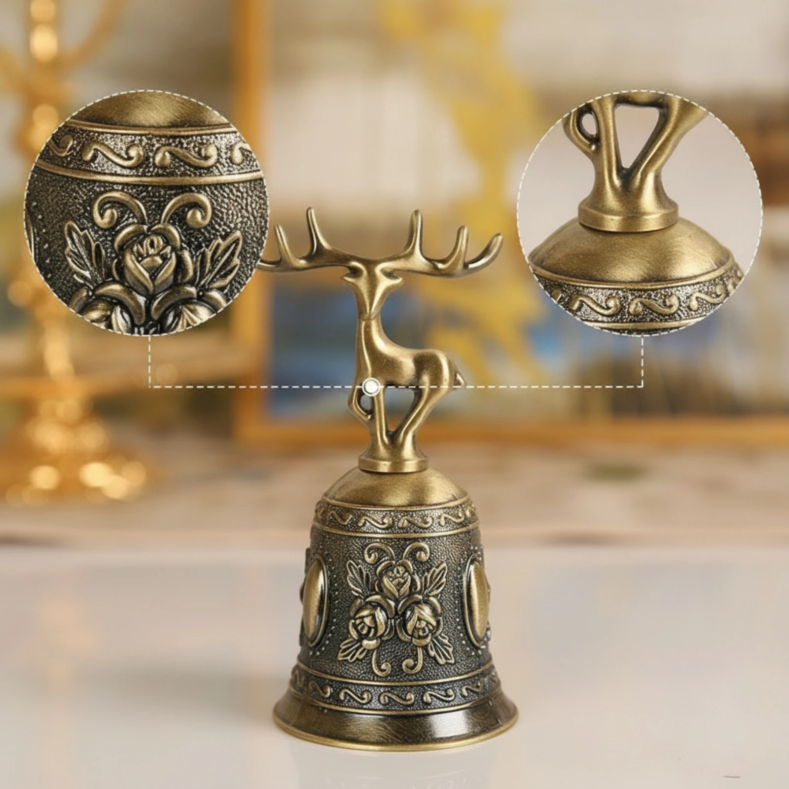 Cloche à main en forme de cerf, cloche compacte avec décor en forme de cerf, style antique vintage pour le bureau d'accueil, la table à manger