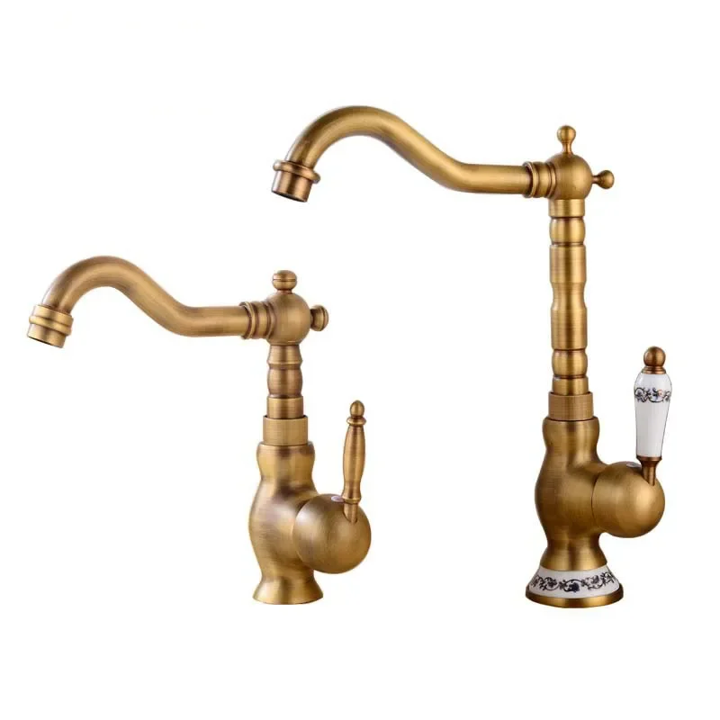 Bathroom Sink Basin Faucets Contemporary Antique Brass Faucet Mixer Tap Rotate Single Handle Hot Cold Crane Bathroom Accessories