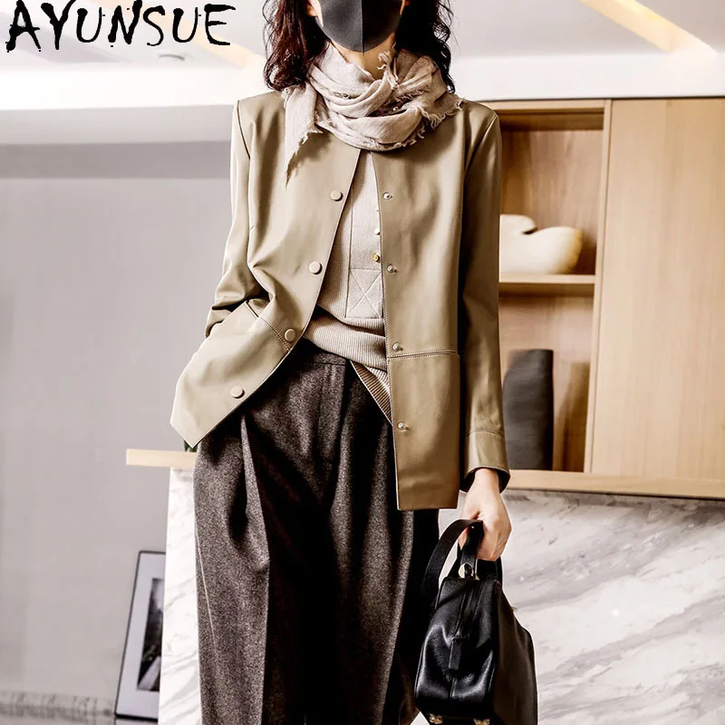 AYUNSUE Real Leather Jacket Women 2025 Chic Autumn Clothes Genuine Sheepskin Womens Coat Slim Fit Jaqueta Couro Single-breasted