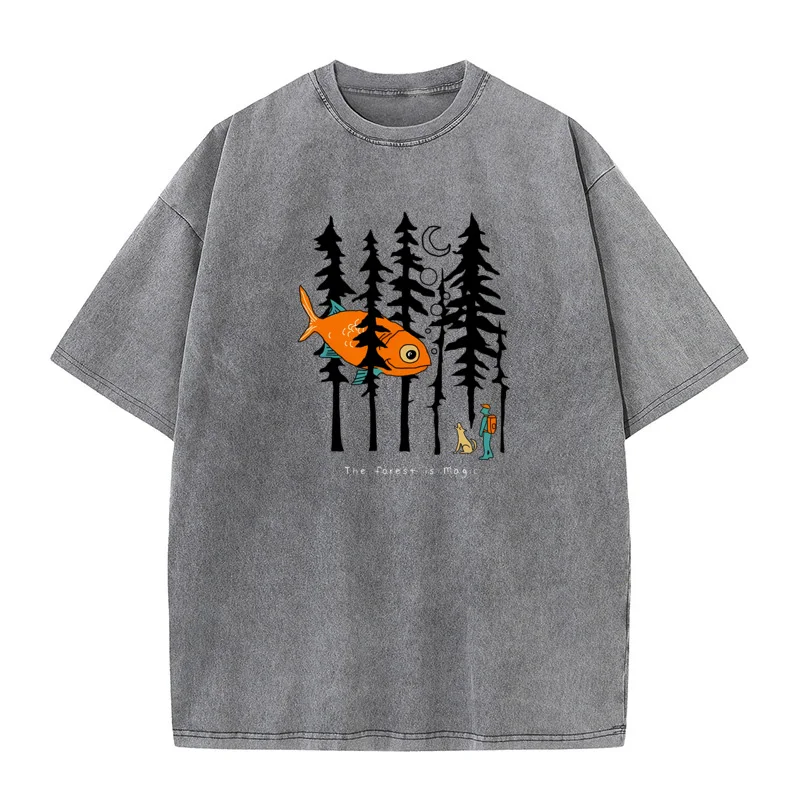 Forest is Magic Crazy Autumn Pure Cotton Crewneck Mens Tees Graphic Washed Tops T Shirt Cute Short Sleeve vintage T Shirt