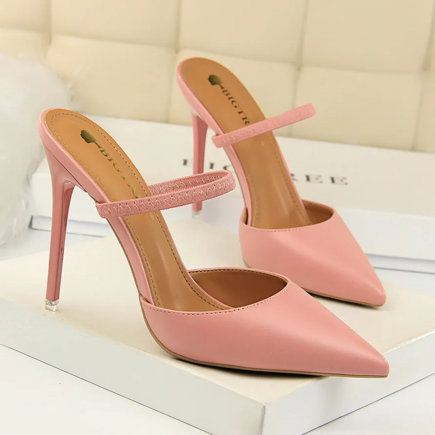 Summer Women 10.5cm High Heels Fashion Slingbacks Mules Two Ways Wear Slippers Lady Pointed Toe Slides Wedding Slip On Red Shoes