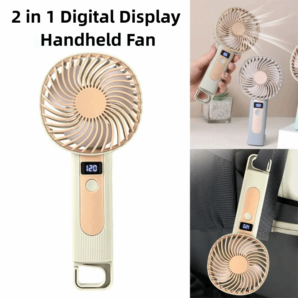 

2 in 1 Digital Display Handheld Fan 120 Speeds Compact Mini Portable Cooling Fan USB Rechargeable Lightweight