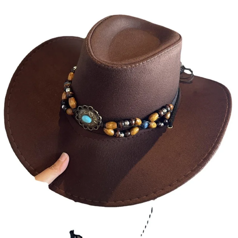 Retro turquoise decorated Western cowboy hat summer new large brimmed wide border sunshade hats for men and women