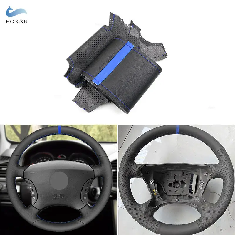 Car Black-Blue Line&Strip Steering Wheel Cover For Mercedes Benz S CL Class W220 S430 S350 S500 S600 1999-2005 C215 1999-2006