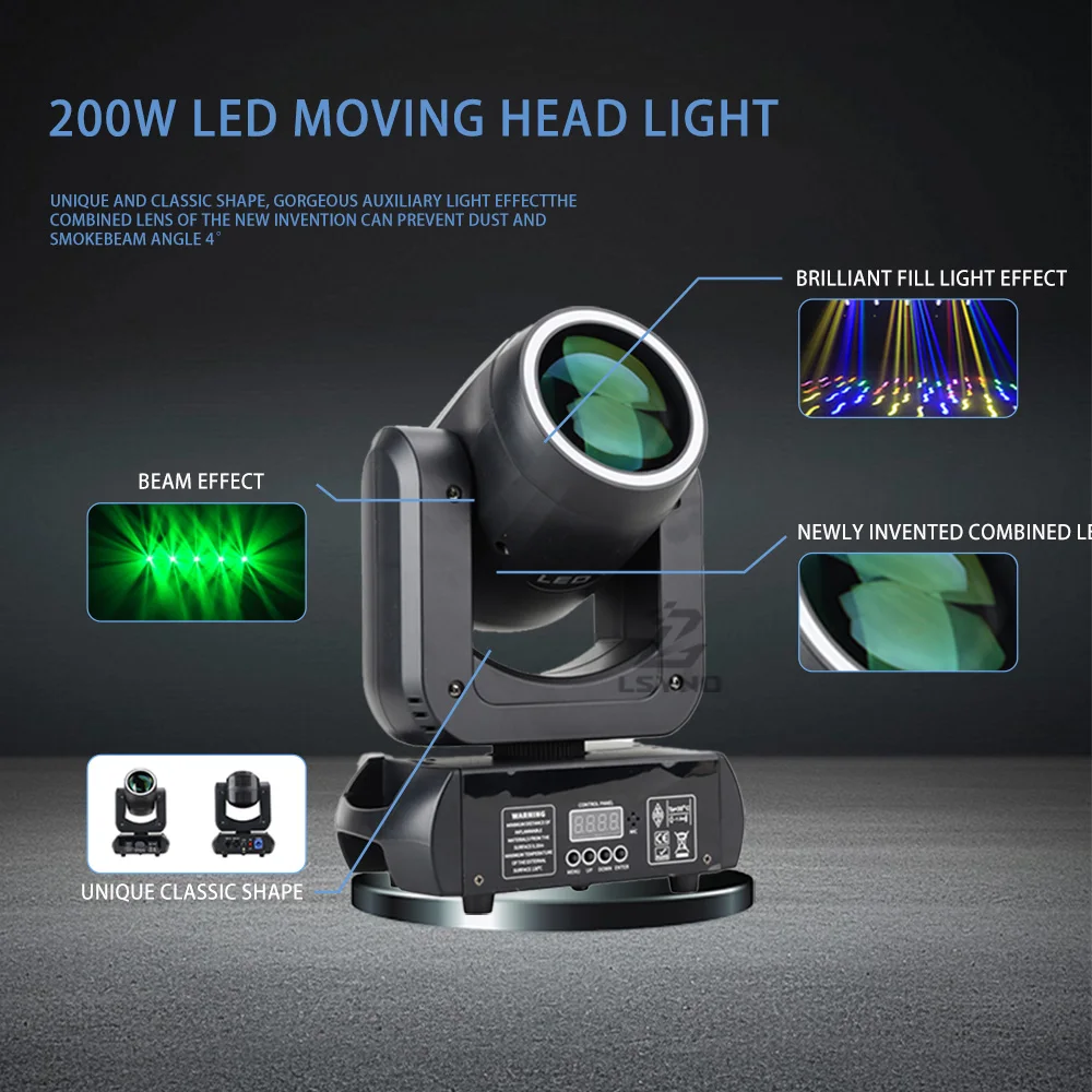 LED 200W Beam Moving Head DMX512 Rotating18Prism Mini DJ Mobile Head Rainbow Disco Stage Effect For Party Wedding Nightclub Show