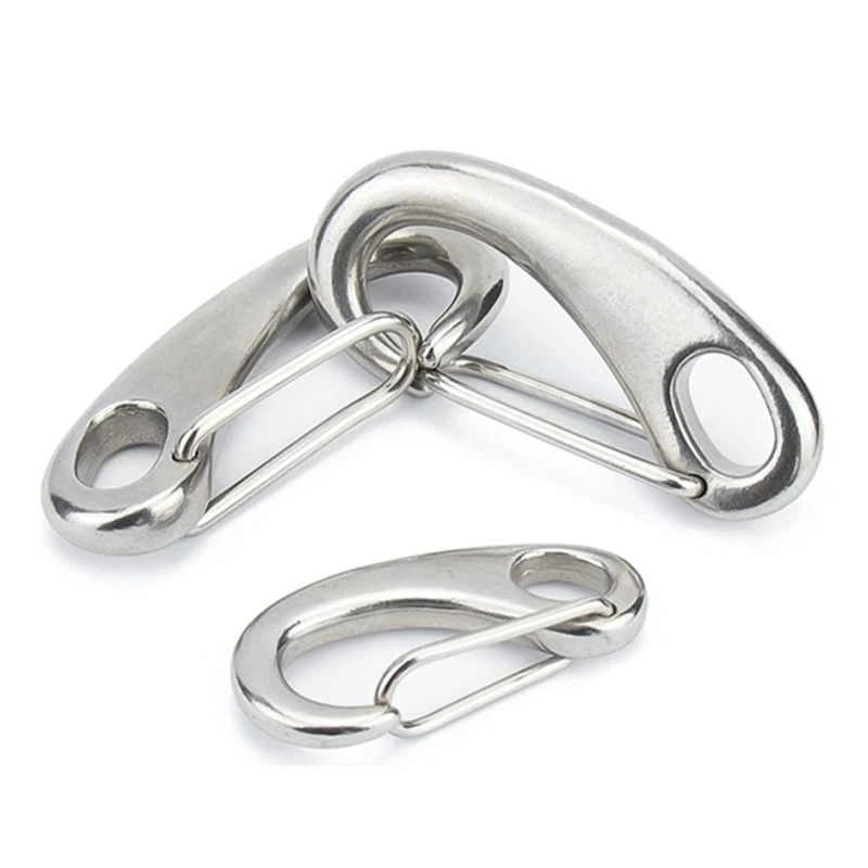 1-10pcs Length 30/40/50/70/100mm 304 Stainless Steel Egg Shape Spring Snap Hook Clip Wire Rope Quick Link Carabiner Boat Marine