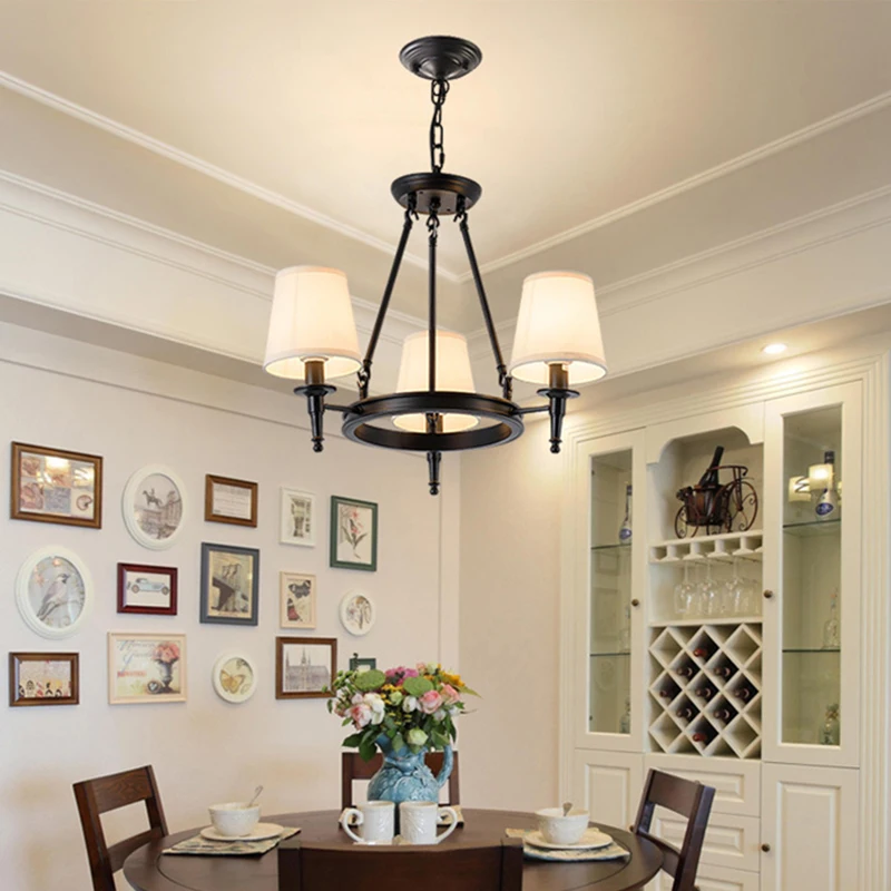 Lampadari retrò Country americani casa interni soggiorno sala da pranzo Decor soffitto lampada a sospensione paralume in tessuto Lampara techo