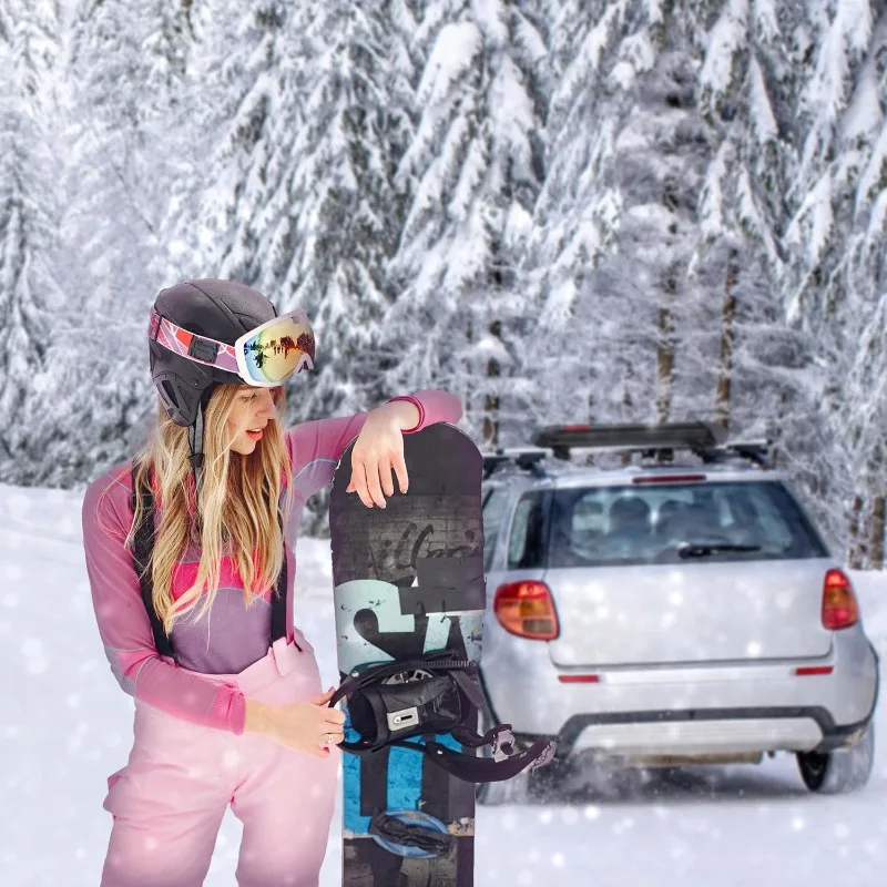 Holds up to 6 pairs of skis or 4 skis, glides quietly, fits most roof racks